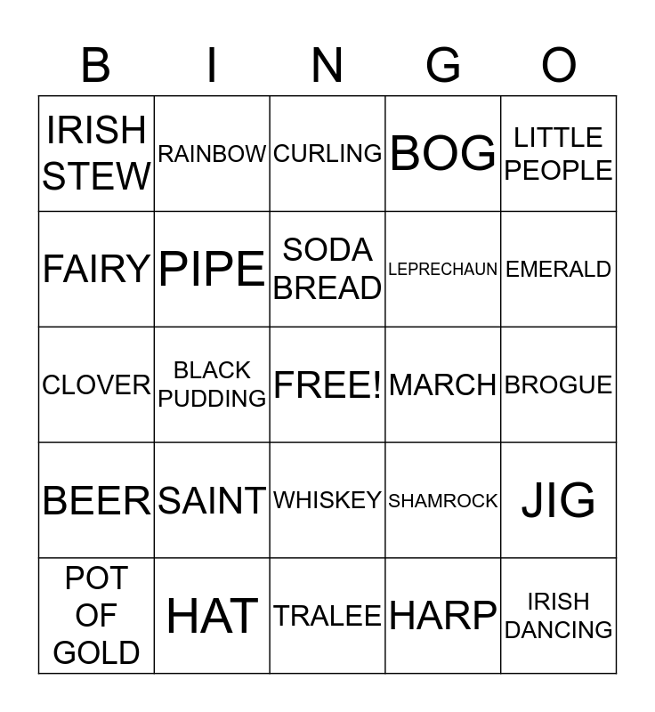 BLARNEY BINGO Card