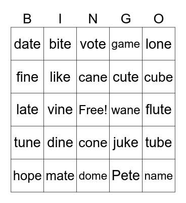 CVCe Bingo Card