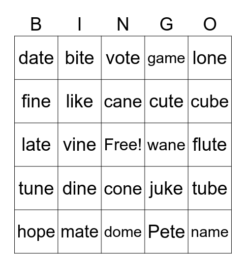 CVCe Bingo Card