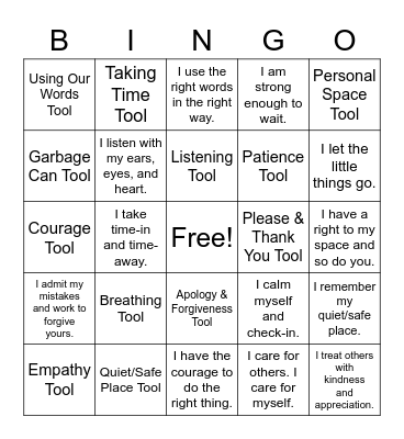 The Toolbox Bingo Card