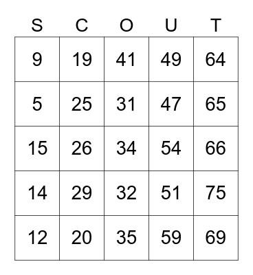 SCOUT Bingo Card