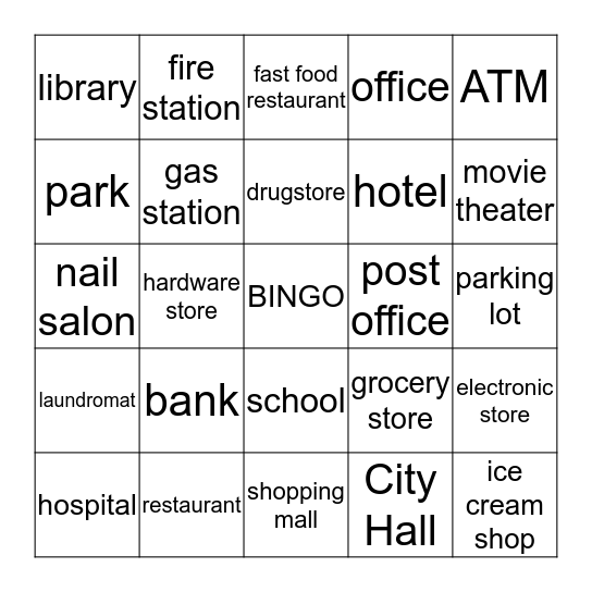 Places in the community Bingo Card