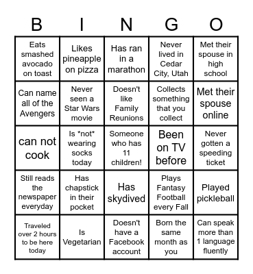 Find an family member who... Bingo Card