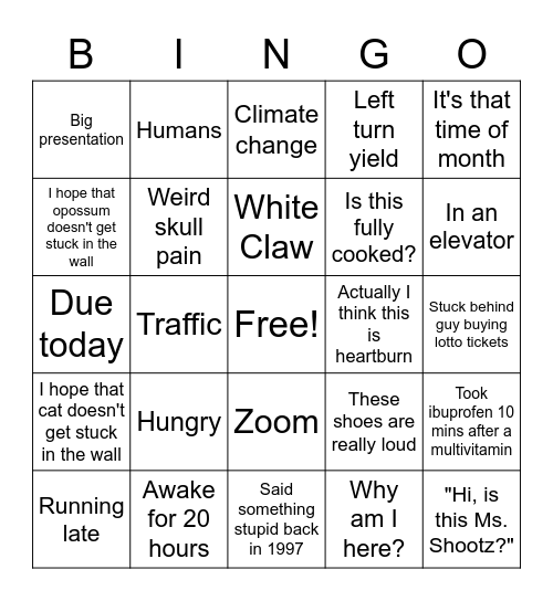 Why am I having anxiety? Bingo Card