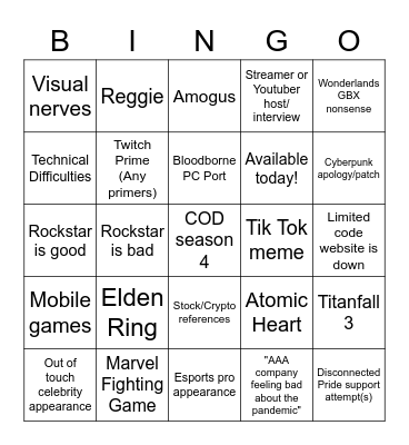 Summer Games Fest Bingo Card