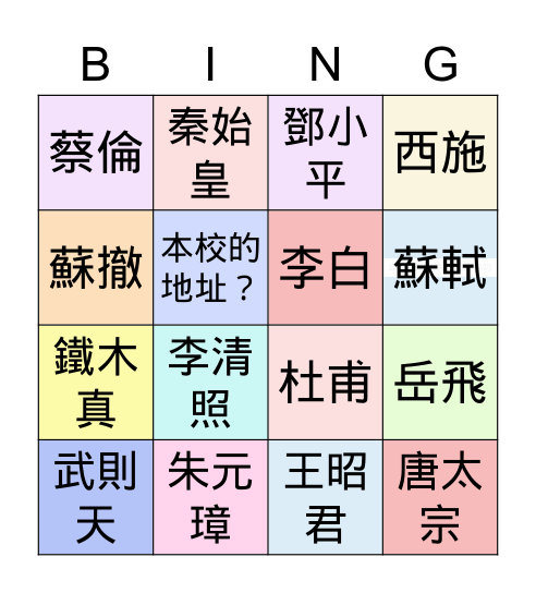 高一禮線上班會 May 21, 2021 Bingo Card