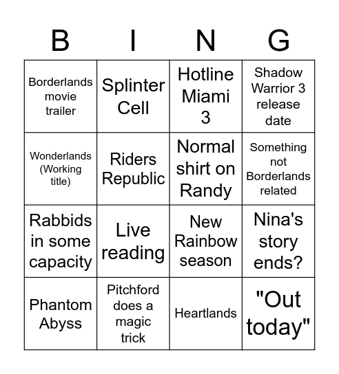 Ubi/GBX/Devolver Bingo Card