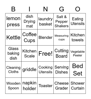 Bridal Shower Bingo Card