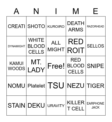 ANIME BINGO Card