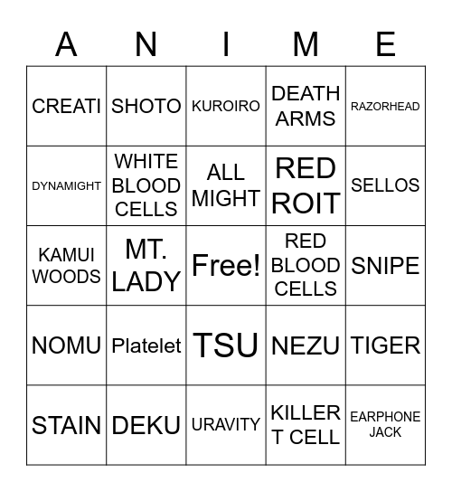 ANIME BINGO Card