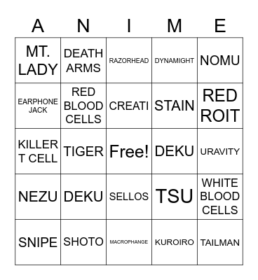 ANIME BINGO Card