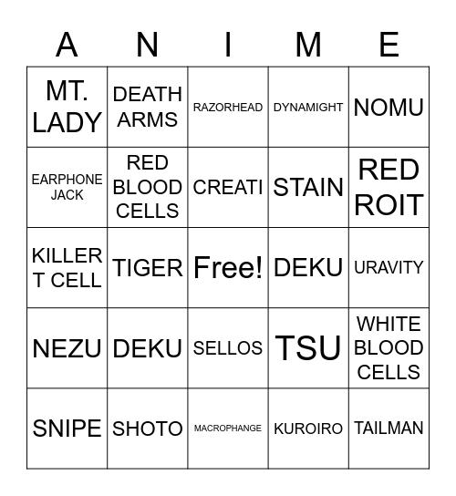 ANIME BINGO Card