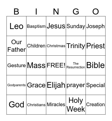 Alleluia Bingo Card