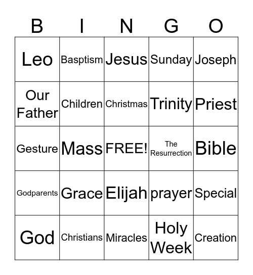 Alleluia Bingo Card