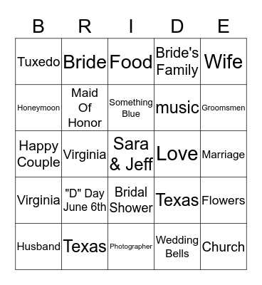 Sara & Jeff Bingo Card