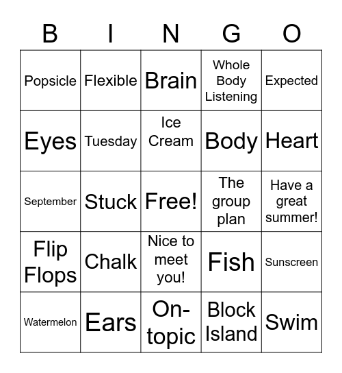 Social Group Bingo Card
