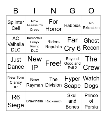 Ubisoft Forward Bingo Card