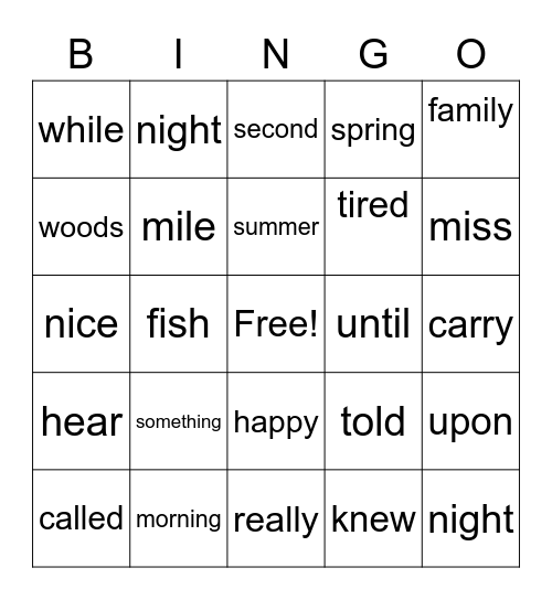 SIGHT WORDS Bingo Card