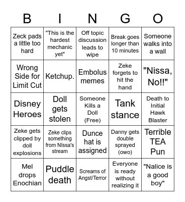 Orphans TEA Bingo Card