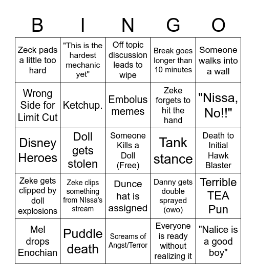 Orphans TEA Bingo Card