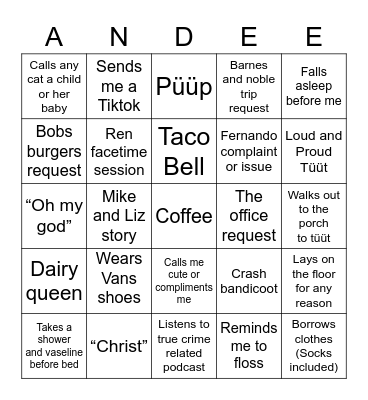 Andee Bingo Card