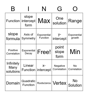 EOC Vocabulary Review Bingo Card