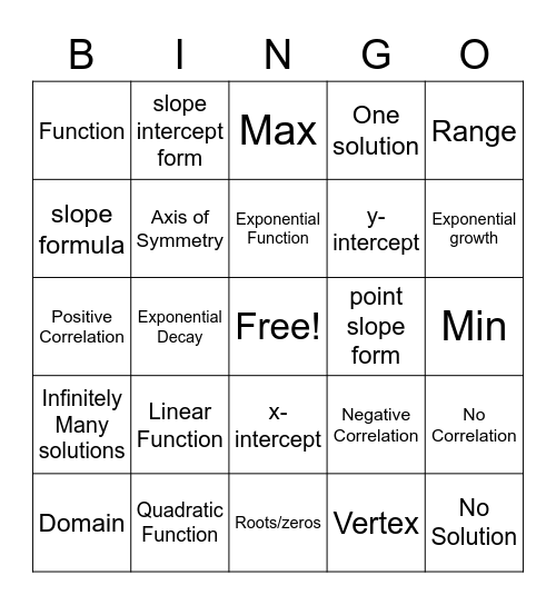 EOC Vocabulary Review Bingo Card