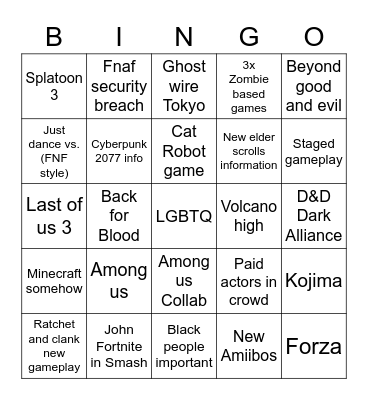 E3 Bingo Card