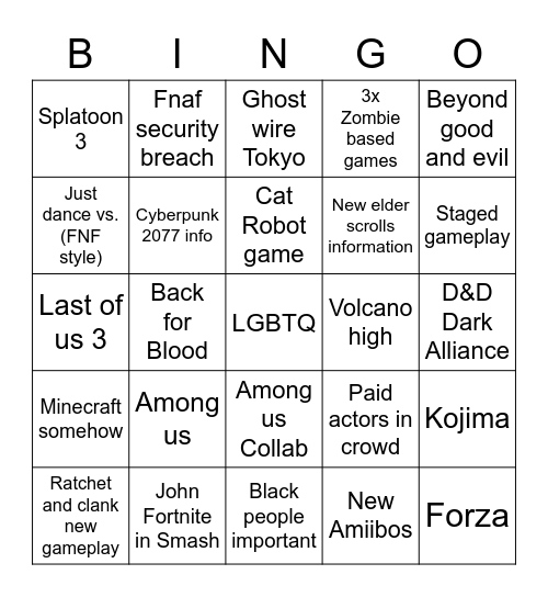 E3 Bingo Card