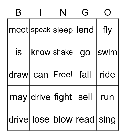 B2L5、L6說出過去式動詞 Bingo Card