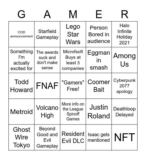 E3 Bingo Card
