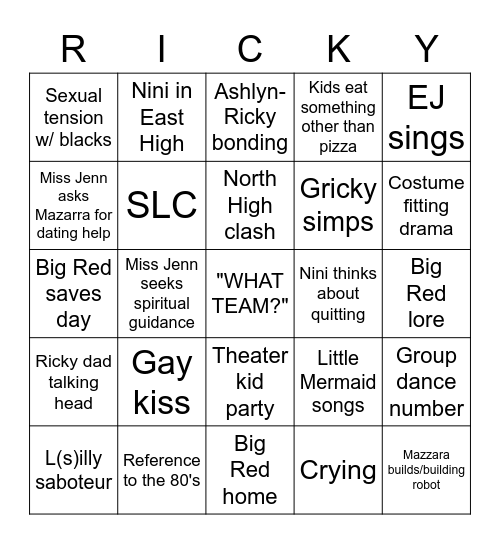 HSMTMTS, Season 2, Episode 4 Bingo Card