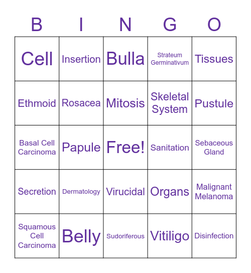 Skin Care Bingo Card