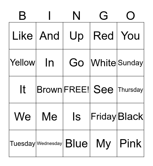 Katelyn's Site words Bingo Card