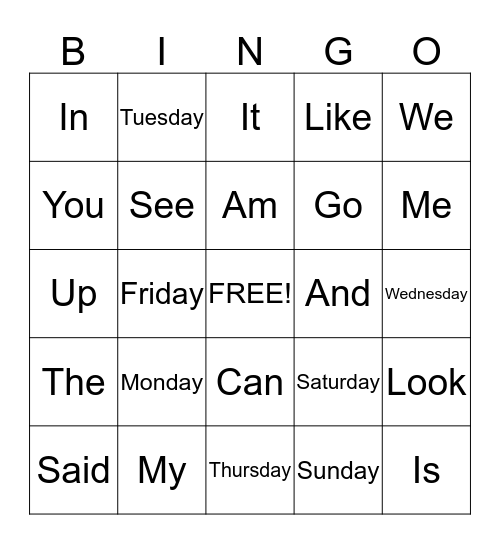 Katelyn's Site words Bingo Card
