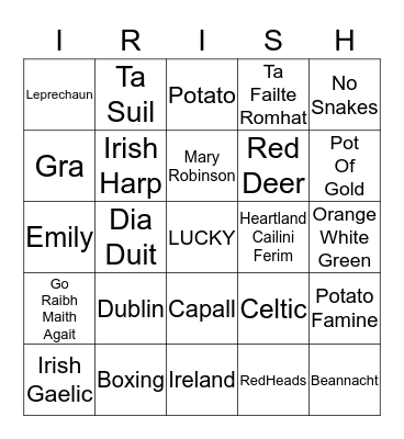 Happy Irish Day Bingo Card