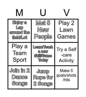 MUV 10 More Challenge Bingo Card