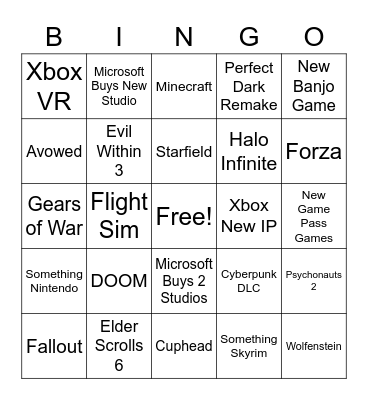 Xbox/Bethesda Bingo Card