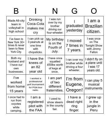 Get To Know Each Other Bingo Card