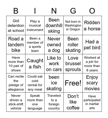 VanCare Bingo Card