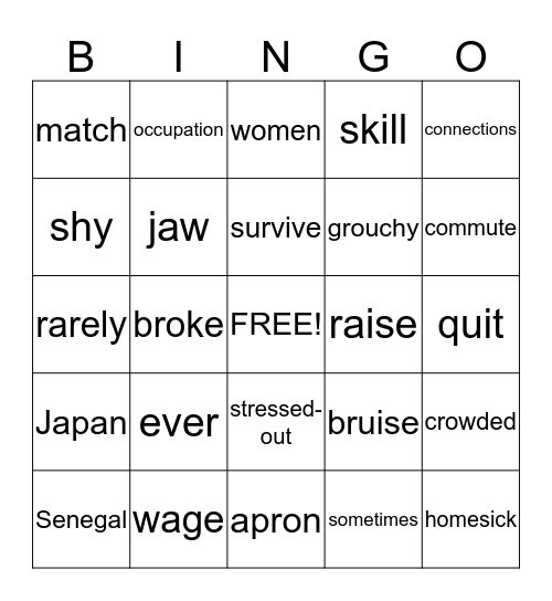 Vocabulary Bingo   March 16, 2015 Bingo Card