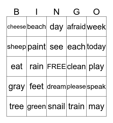 1st Grade - week 26 Spelling Bingo Card