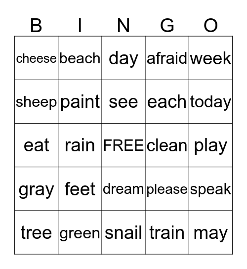 1st Grade - week 26 Spelling Bingo Card