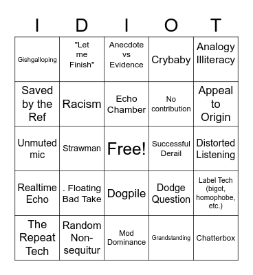 Panel IDIOT Bingo Card