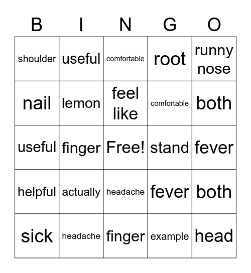 Hanlin B4 U5 Vabubuary Bingo Card