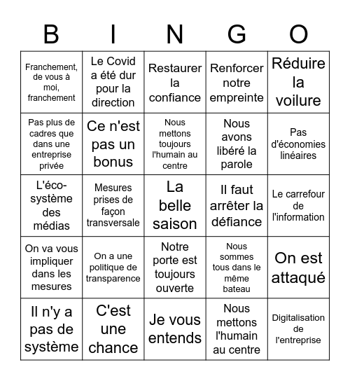 Bingo des séances RTS Bingo Card