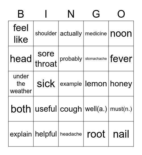 Hanlin B4 U5 Vacabulary Bingo Card