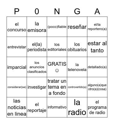 Capítulo 6 Vocabulario  Bingo Card