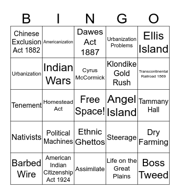 Jarrett CH 6 - Westward Migration & Immigration Bingo Card
