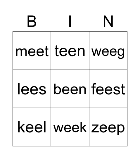 woorden met ee Bingo Card